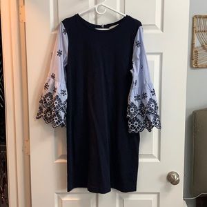 Navy Shift Dress with detailed sleeves